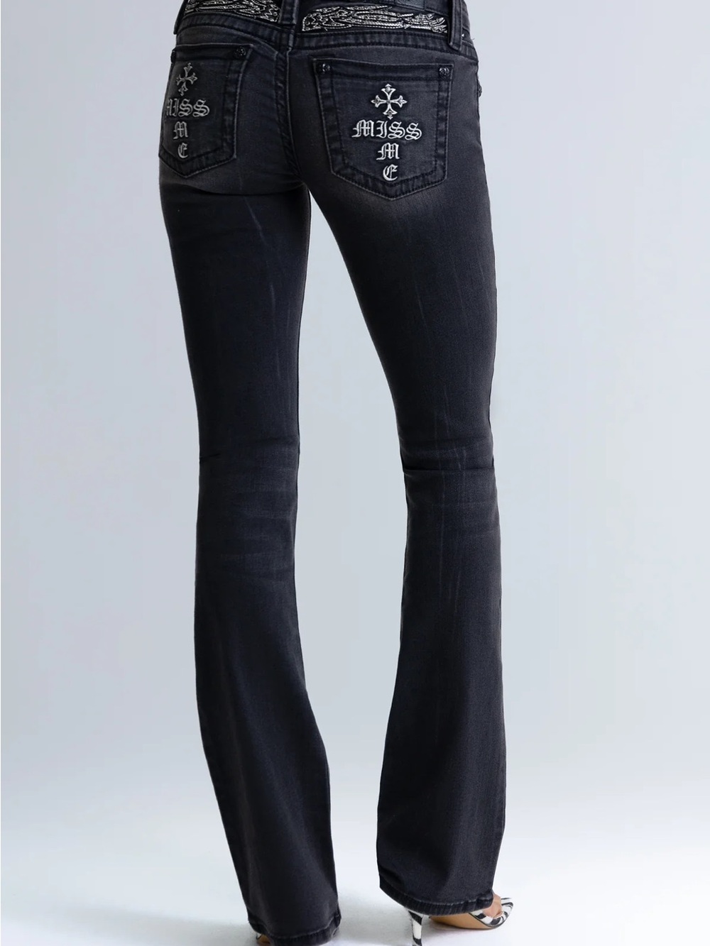 Miss Me Black Wide Leg Jeans with Embroidered Back Pockets